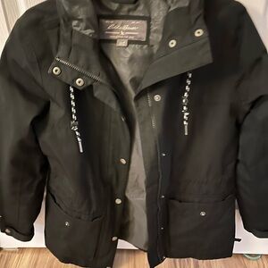 Eddie Bauer Black Hooded Coat with Snap Buttons